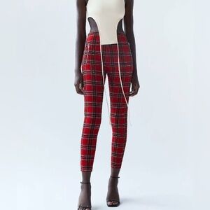 ZARA Plaid Tartan Triple Zipper Leggings